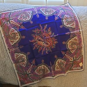 Yves Saint Laurent Blue and Pink Paisley Small Scarf/Handkerchief